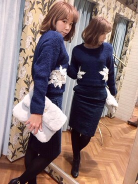 「Supreme.La.La.（シュープリームララ）のアイテム（クラッチバッグ）」を使った、Harei Arakawaさん（レディース・168cm）の秋コーディネート