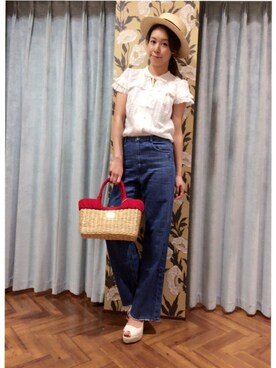 「Supreme.La.La.（シュープリームララ）のアイテム（トートバッグ）」を使った、Harei Arakawaさん（レディース・168cm）の春コーディネート