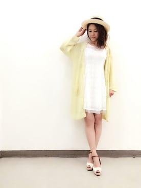 「Supreme.La.La.（シュープリームララ）のアイテム（カーディガン/ボレロ）」を使った、Harei Arakawaさん（レディース・168cm）の春コーディネート