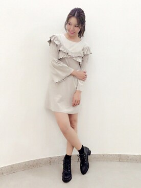 「Supreme.La.La.（シュープリームララ）のアイテム（ブーツ）」を使った、Harei Arakawaさん（レディース・168cm）の秋コーディネート
