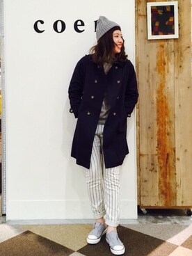 「coenスタッフスタイリング」｜「アイテム（トレンチコート）」を使った、coen  あんどうさん（レディース・162cm）の冬コーディネート