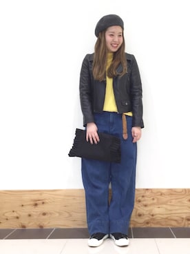 「coen」｜「アイテム（ライダースジャケット）」を使った、coen  あんどうさん（レディース・163cm）の秋コーディネート