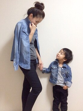 「息子コーデ」｜「アイテム（デニムジャケット）」を使った、sho◡̈⃝hinaさん（キッズ・90cm）の秋コーディネート