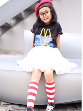 「マクドナルド」｜「アイテム（ハンチング/ベレー帽）」を使った、かりなさん（キッズ・123cm）の秋コーディネート