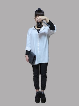 「LOWRYS FARM（ローリーズファーム）のアイテム（クラッチバッグ、ブラック系）」を使った、⑅︎◡̈︎*Higaさん（レディース・148cm）の秋コーディネート