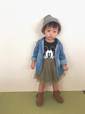 「MICKEYTシャツ」｜KaNyaDeʕ·͡ˑ·ཻʔさん（キッズ・70cm）の秋コーディネート