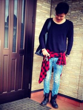 「黒ニット」｜hideさん（メンズ・181cm）の春コーディネート