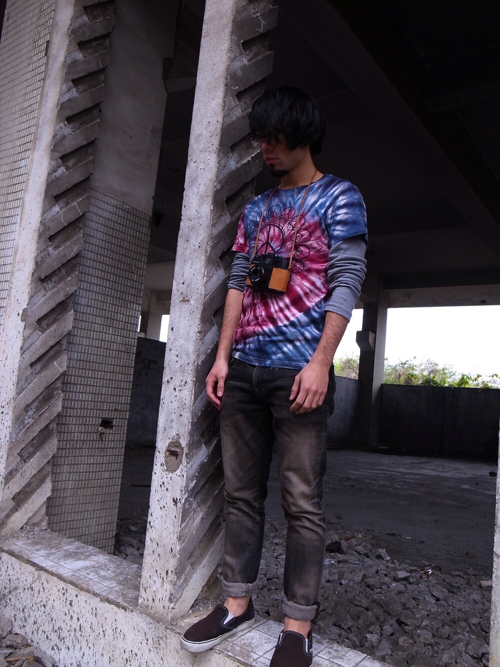 「vintage、old school、VANS」｜「usedのアイテム（Tシャツ/カットソー、その他）」を使った、adder Chen さん（メンズ・168cm）の夏コーディネートの1枚目の写真