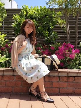 「ROPE' PICNIC（ロペピクニック）のアジサイプリントフレアワンピース（ワンピース、ブルー系）」を使った、Eriさん（レディース）の春コーディネート