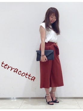 「ROPE' PICNIC（ロペピクニック）の【2WAY】リバーシブルプルオーバー（Tシャツ/カットソー、ホワイト系）」を使った、Eriさん（レディース）の夏コーディネート