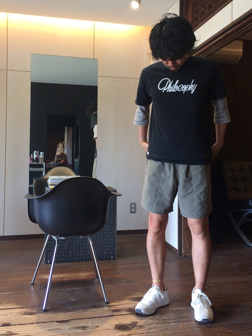 「ダブルタップス、パタゴニア、ナイキ、ショートパンツ、スニーカー」｜「WTAPSのアイテム（Tシャツ/カットソー、ブラック系）」を使った、casa2011さん（メンズ・175cm）の夏コーディネートの1枚目の写真