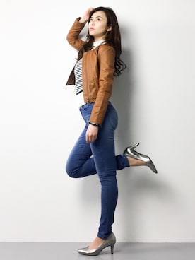 「STUDIOUS（ステュディオス）のアイテム（ライダースジャケット）」を使った、manami 16さん（レディース・163cm）の春コーディネート