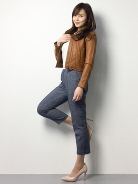 「STUDIOUS（ステュディオス）のアイテム（ライダースジャケット）」を使った、manami 16さん（レディース・163cm）の春コーディネート