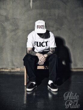 「FUCT」｜「アイテム（キャップ）」を使った、hideandrideさん（メンズ・177cm）の春コーディネート