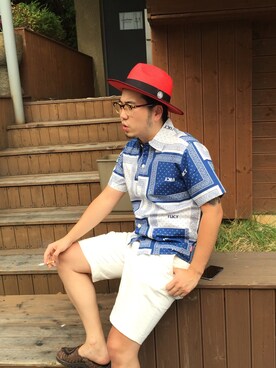「ROUGH and RUGGED（ラフアンドラゲッド）のアイテム（帽子）」を使った、hideandrideさん（メンズ・170cm）の夏コーディネート