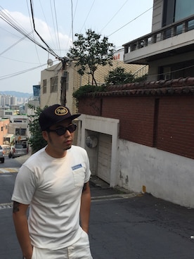 「RADIALL（ラディアル）のアイテム（キャップ）」を使った、hideandrideさん（メンズ・170cm）の夏コーディネート