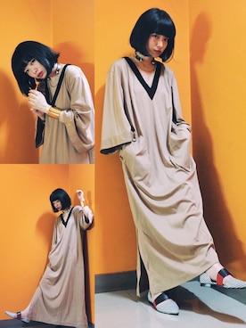 「アイテム（ドレス、ブラウン系）」を使った、eriさん（レディース・160cm）の夏コーディネート