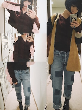 「Levis」｜「アイテム（その他アウター）」を使った、eriさん（レディース・160cm）の冬コーディネート