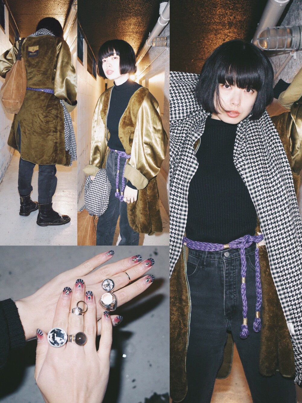 ブラック系のニット/セーター、ブラック系のデニムパンツ、ブラウン系のショルダーバッグを着用したレディースの冬コーディネートの1枚目の写真