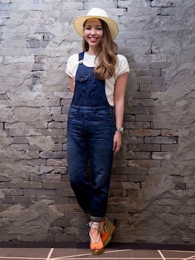 「DIESEL（ディーゼル）のアイテム（サロペット/オーバーオール）」を使った、山ちゃんさん（レディース・157cm）の夏コーディネート