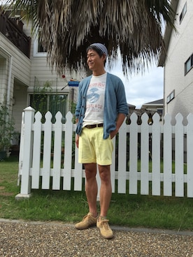 「BLUE BLUE（ブルーブルー）のアイテム（ニットキャップ/ビーニー）」を使った、vmdlighthouseさん（メンズ・178cm）の夏コーディネート