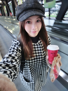 「plaid」｜「アイテム（帽子）」を使った、Abby 馮媛甄さん（レディース・160cm）の冬コーディネート