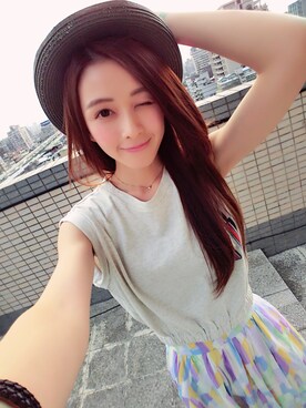 「asos（エイソス）のアイテム（キャップ）」を使った、Abby 馮媛甄さん（レディース・160cm）の夏コーディネート