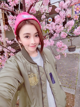 「LILY BROWN（リリーブラウン）のアイテム（ナイロンジャケット）」を使った、Abby 馮媛甄さん（レディース・160cm）の春コーディネート