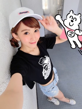 「OUTER SPACE（アウタースペース）のアイテム（帽子）」を使った、Abby 馮媛甄さん（レディース・158cm）の夏コーディネート