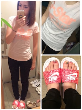 「G-STAR（ジースター）のアイテム（Tシャツ/カットソー、ピンク系）」を使った、ayaさん（レディース・160cm）の夏コーディネート