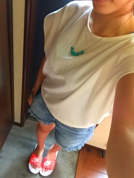 「URBAN RESEARCH（アーバンリサーチ）のアイテム（Tシャツ/カットソー、ホワイト系）」を使った、ayaさん（レディース・160cm）の夏コーディネート