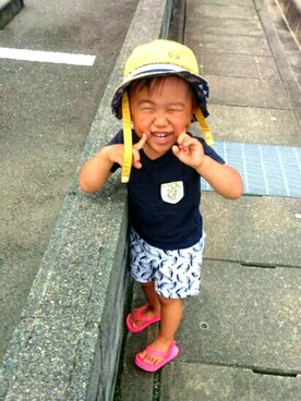 「OLD NAVY（オールドネイビー）のアイテム（サンダル、ピンク系）」を使った、naaa☆さん（キッズ・127cm）の夏コーディネート