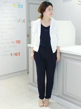 「パイル」｜「アイテム（つなぎ/オールインワン）」を使った、イエナスローブ町田　スタッフさん（レディース・158cm）の夏コーディネート