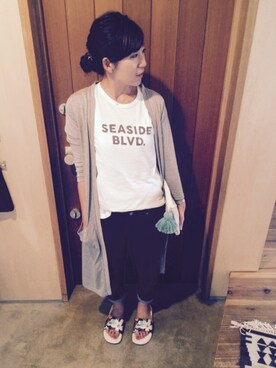 「GU（ジーユー）のアイテム（Tシャツ/カットソー、ホワイト系）」を使った、dome☆さん（レディース・159cm）の夏コーディネート