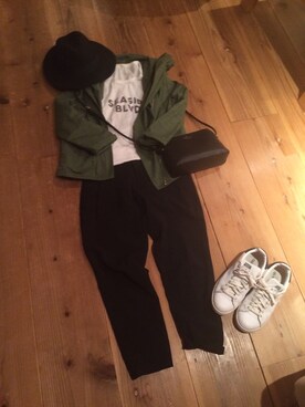 「no brand（ノーブランド）のアイテム（ミリタリージャケット、グリーン系）」を使った、dome☆さん（レディース・159cm）の秋コーディネート