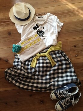 「Heather（ヘザー）のアイテム（Tシャツ/カットソー、ホワイト系）」を使った、dome☆さん（レディース・159cm）の夏コーディネート