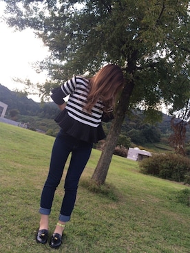 「LAMIAのアイテム（トップス、ブラック系）」を使った、m o m o さん（レディース・158cm）の秋コーディネート