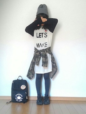 「コンバース風」｜MOMOさん（キッズ・140cm）の冬コーディネート
