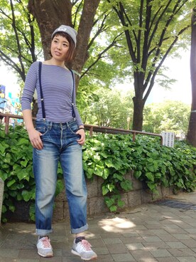 「シアタープロダクツ(THEATRE PRODUCTS)」｜「アイテム（ニットキャップ/ビーニー）」を使った、EMIKAさん（レディース・160cm）の春コーディネート