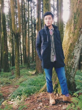 「WHITE MOUNTAINEERING（ホワイトマウンテニアリング）のアイテム（ピーコート）」を使った、Spockさん（メンズ・175cm）の冬コーディネート