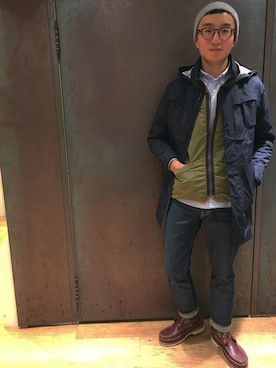 「WHITE MOUNTAINEERING（ホワイトマウンテニアリング）のアイテム（ピーコート）」を使った、Spockさん（メンズ・175cm）の冬コーディネート