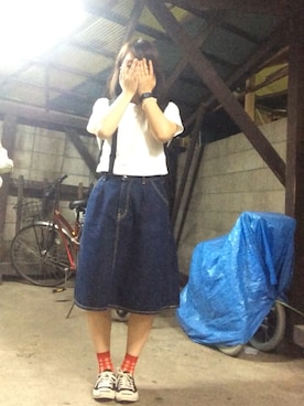 「くつした」｜「アイテム（アナログ腕時計）」を使った、ヤスミさん（レディース・161cm）の夏コーディネート