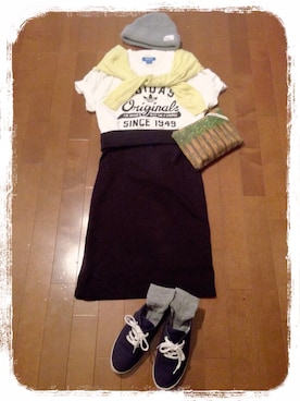 「ひざ丈スカート」｜「アイテム（ニットキャップ/ビーニー）」を使った、chill&soさん（レディース・153cm）の夏コーディネート