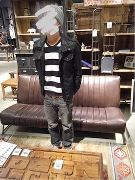 「JUNRED（ジュンレッド）のアイテム（ライダースジャケット）」を使った、けーんさん（メンズ・170cm）の冬コーディネート