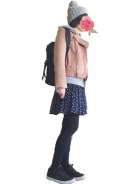 「JILL STUART（ジルスチュアート）のアイテム（ライダースジャケット）」を使った、konatsukoさん（レディース・161cm）の冬コーディネート