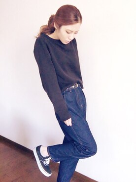 「GU（ジーユー）のアイテム（スウェット、ブラック系）」を使った、akihoさん（レディース・165cm）の春コーディネート