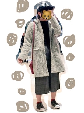 「お買い物」｜「アイテム（キャップ）」を使った、クロワッサンさん（レディース・154cm）の冬コーディネート