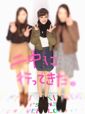 「友達」｜「アイテム（ライダースジャケット）」を使った、Rinaさん（レディース・158cm）の冬コーディネート