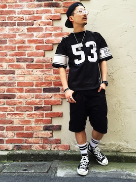 「schott(ショット)のアイテム(ブレスレット)」を使った、Tomoya Miuraさん(メンズ・169cm)の夏コーディネート