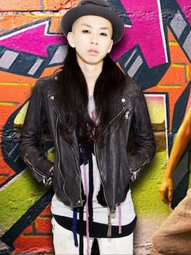 「CASPER JOHN（キャスパージョン）のアイテム（ライダースジャケット）」を使った、photographer Himeさん（メンズ・163cm）の冬コーディネート